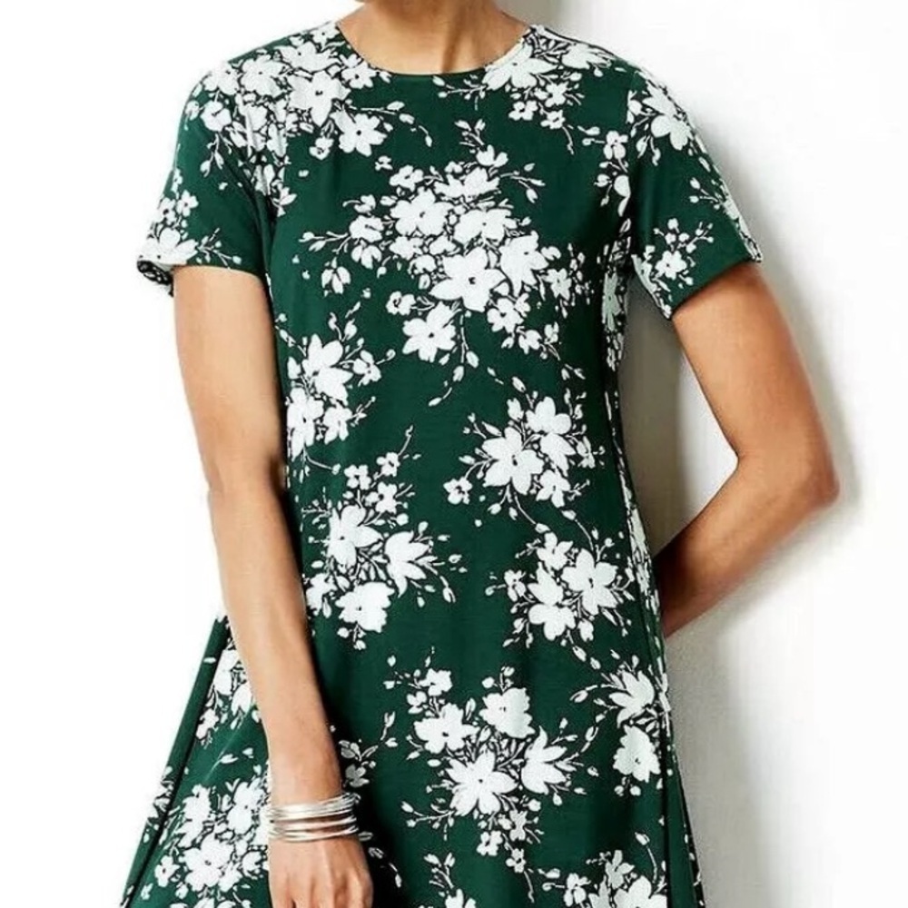 J.Jill Wherever Collection Emerald Floral Shift Dress Women's size Medium Casual